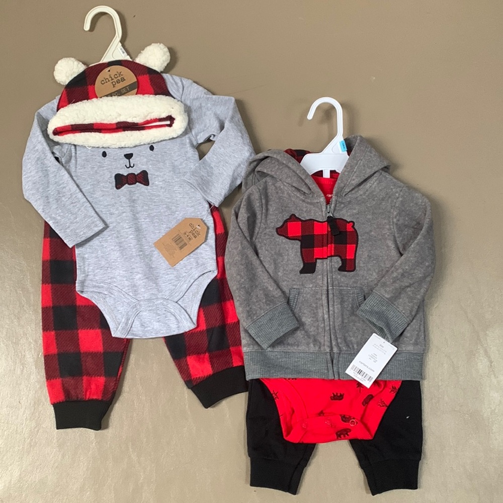6 months & 6-9 months Outfit Sets. Black & Red Plaid